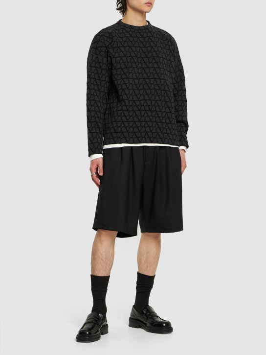 Valentino: Toile Iconographe wool crewneck sweater - Grey/Black - men_1 | Luisa Via Roma