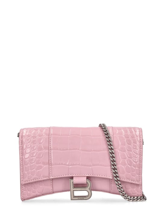 Balenciaga: Hourglass leather wallet on chain - Powder Pink - women_0 | Luisa Via Roma