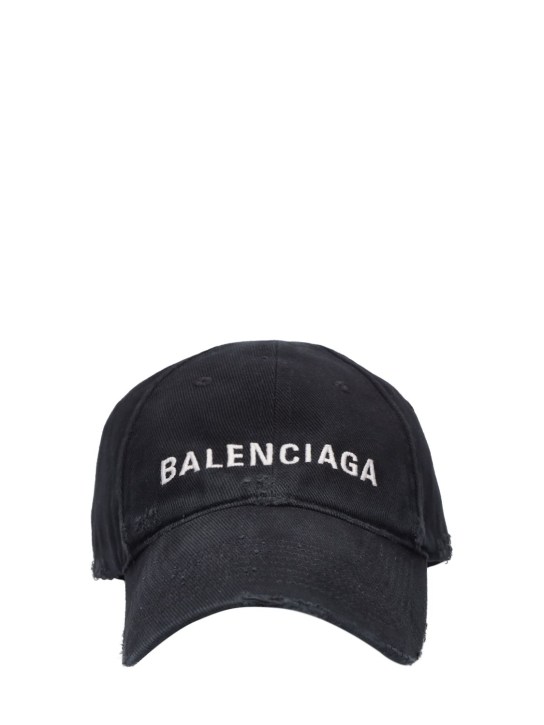 Balenciaga: 로고 코튼 모자 - 블랙 - men_0 | Luisa Via Roma