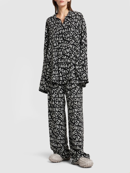 Balenciaga: Cupro & viscose pajama pants - Black/White - women_1 | Luisa Via Roma