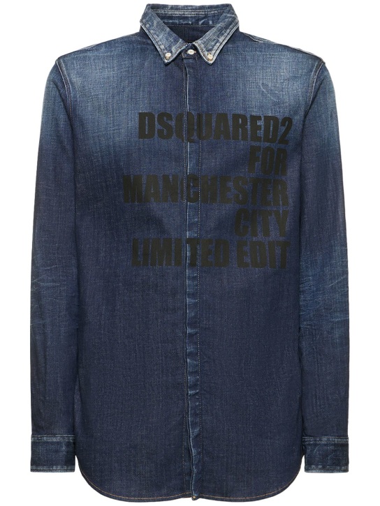 Dsquared2: Writing cotton denim shirt - men_0 | Luisa Via Roma
