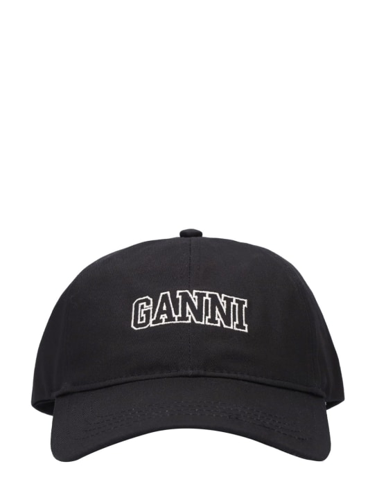 GANNI: Cappello in cotone con logo - Nero - women_0 | Luisa Via Roma