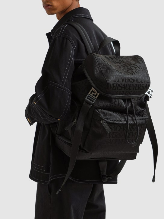 Versace: Logo nylon backpack - Black - men_1 | Luisa Via Roma