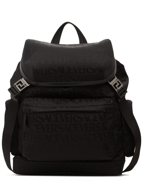 Versace: Logo nylon backpack - Black - men_0 | Luisa Via Roma