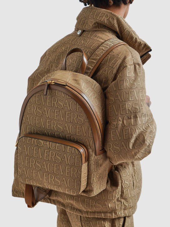 Versace: Logo fabric & leather backpack - Beige/Brown - men_1 | Luisa Via Roma