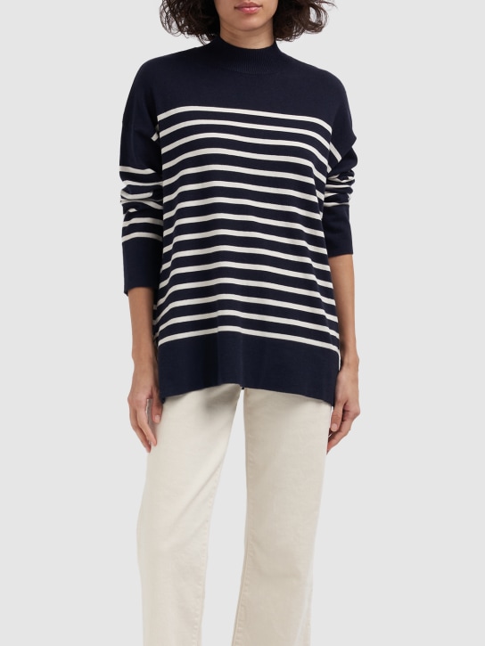 Weekend Max Mara: Meandro wool & silk blend sweater - Navy/White - women_1 | Luisa Via Roma