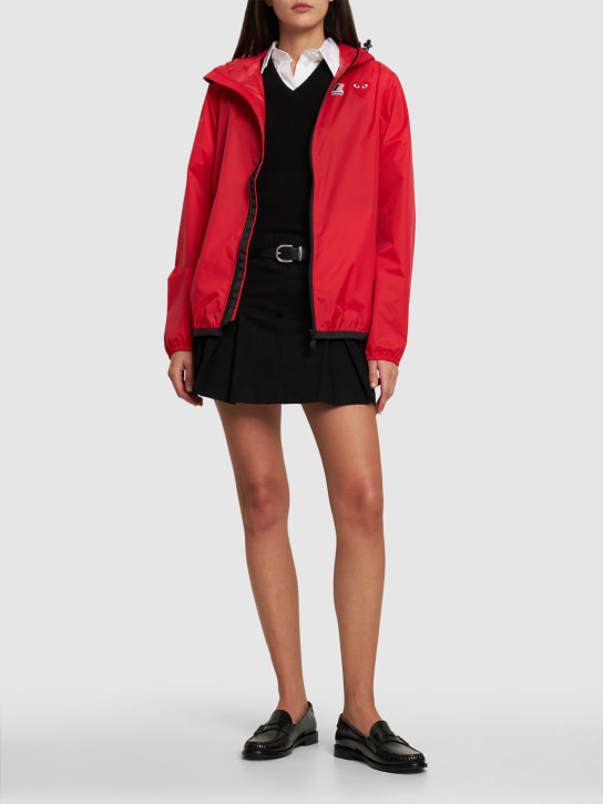 Comme des Garçons Play: Logo full zip nylon rain jacket - Red - women_1 | Luisa Via Roma