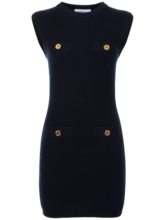 Moschino: Sleeveless wool knit mini dress - Black - women_0 | Luisa Via Roma