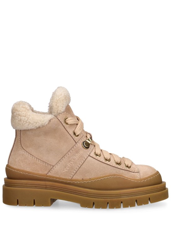 See By Chloé: 40mm Maeliss suede hiking boots - Ivory - women_0 | Luisa Via Roma