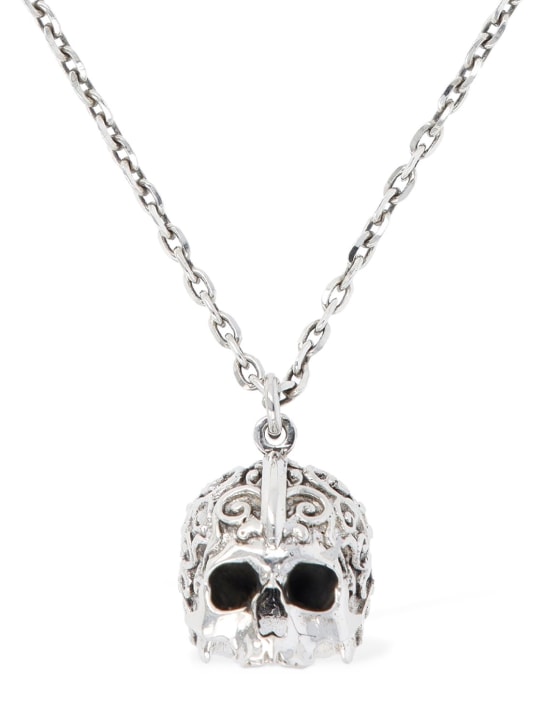 Emanuele Bicocchi: Large Arabesque Skull charm necklace - Silver - men_0 | Luisa Via Roma