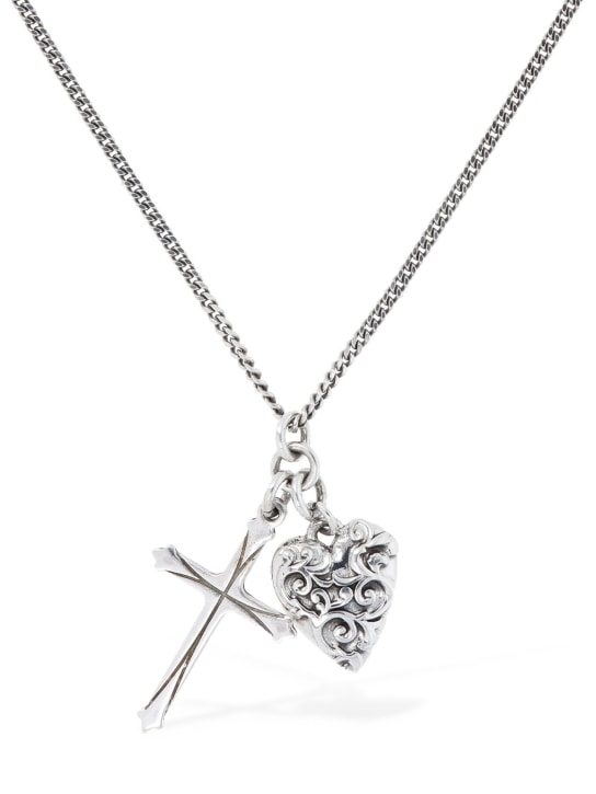 Emanuele Bicocchi: Cross & Arabesque Heart charm necklace - Silver - men_0 | Luisa Via Roma