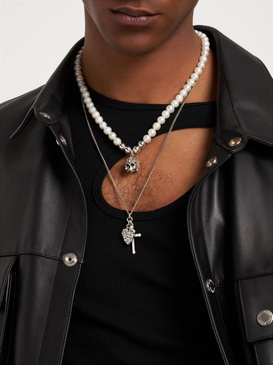 Emanuele Bicocchi: Cross & Arabesque Heart charm necklace - Silver - men_1 | Luisa Via Roma