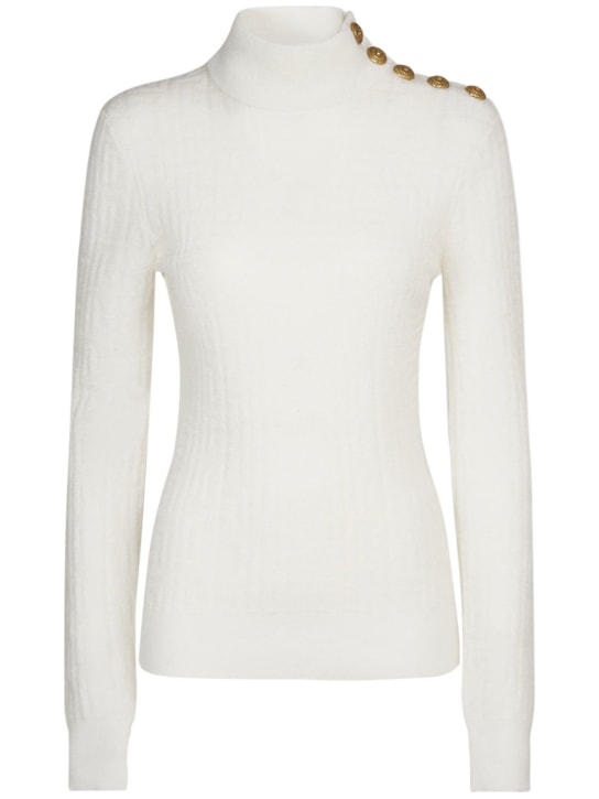 Balmain: Monogram mohair blend knit sweater - White - women_0 | Luisa Via Roma