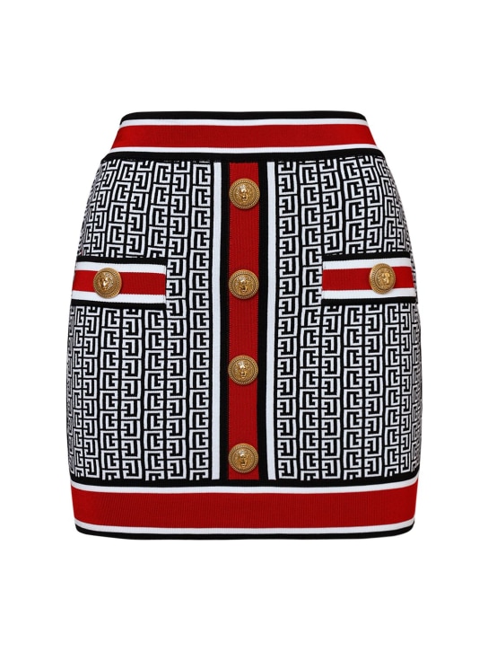 Balmain: Monogram knit mini skirt - Multicolor - women_0 | Luisa Via Roma