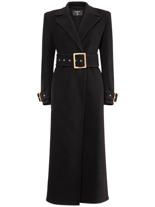 Balmain: Wool & cashmere long coat - Black - women_0 | Luisa Via Roma