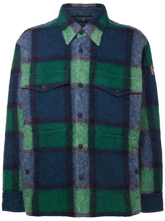 Moncler Grenoble: Waier check wool blend shirt jacket - Green/Blue - men_0 | Luisa Via Roma