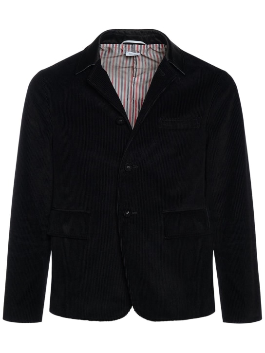 Thom Browne: Button-up cotton blazer - Black - men_0 | Luisa Via Roma