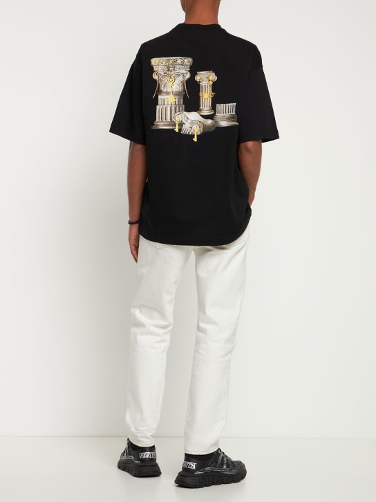 Versace: T-shirt en jersey de coton à logo - Noir - men_1 | Luisa Via Roma
