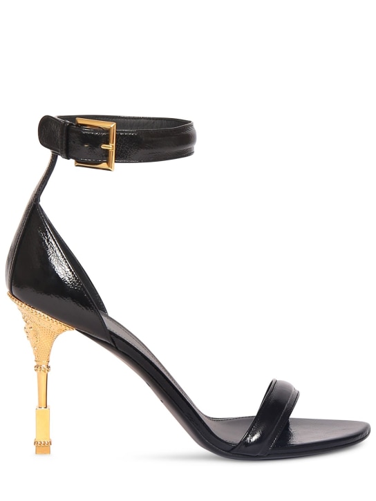 Balmain: 95mm Moneta patent leather sandals - Black - women_0 | Luisa Via Roma
