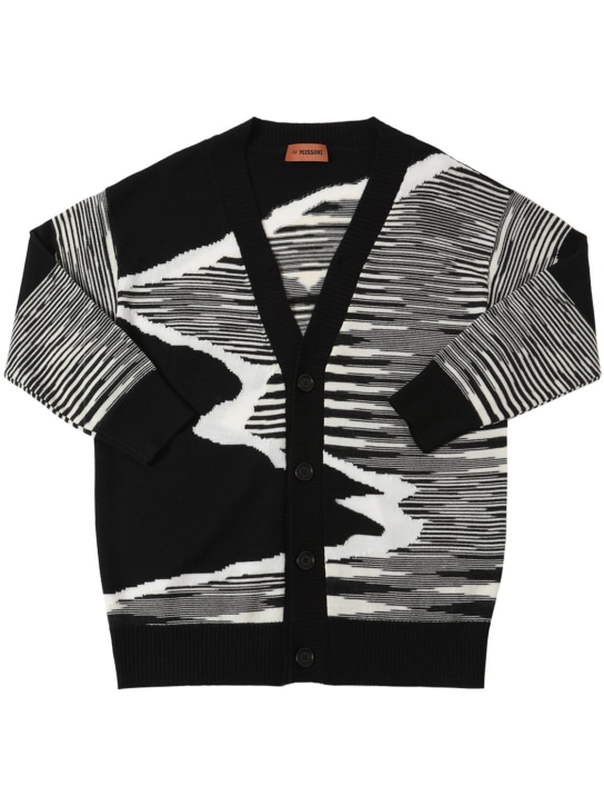 Missoni: Striped wool knit maxi cardigan - Black/White - kids-girls_0 | Luisa Via Roma