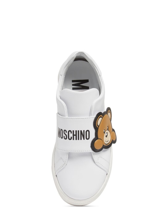 Moschino: Leather strap sneakers w/logo - White - kids-girls_1 | Luisa Via Roma