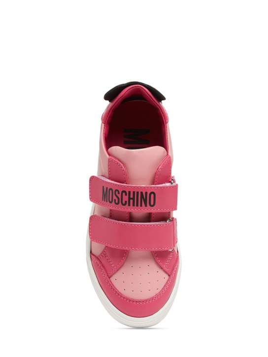 Moschino: Leather strap sneakers w/logo - Pink - kids-girls_1 | Luisa Via Roma