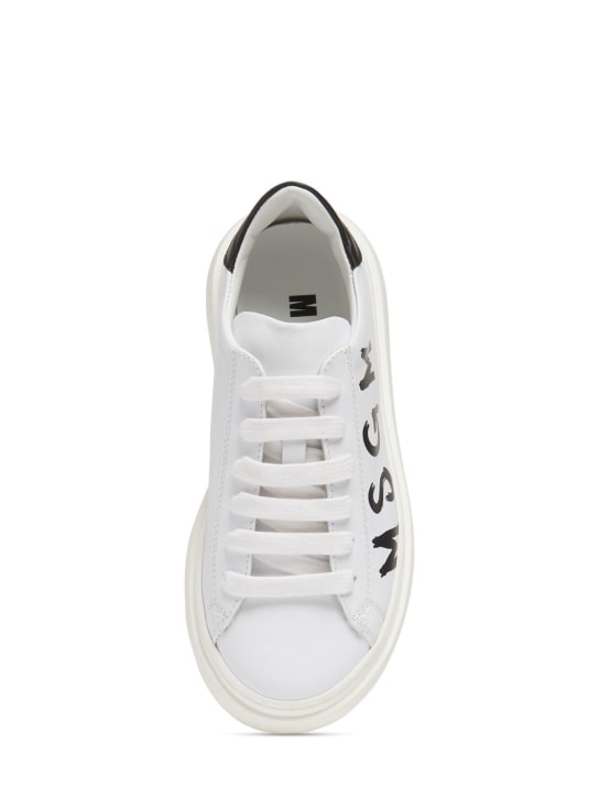 MSGM: Logo print leather lace-up sneakers - kids-girls_1 | Luisa Via Roma