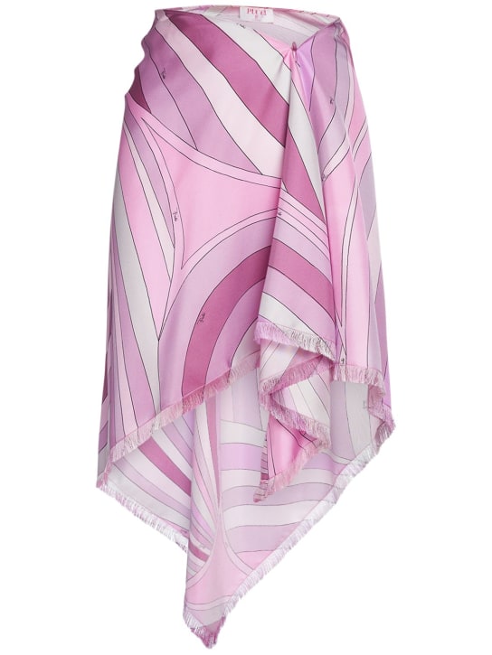 Pucci: Printed silk front wrap mini skirt - Pink/Purple - women_0 | Luisa Via Roma