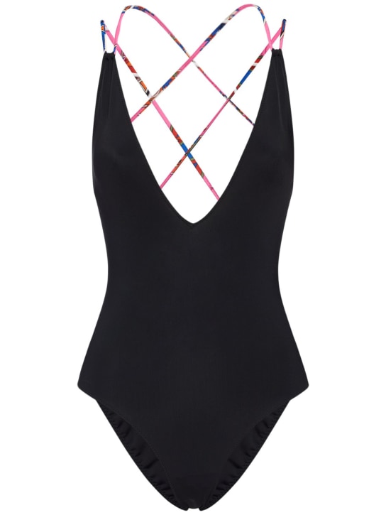 Pucci: Lycra cross-back one piece swimsuit - Black - women_0 | Luisa Via Roma