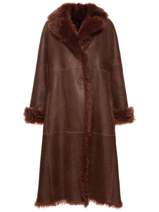 Alberta Ferretti: Reversible faux fur & faux leather coat - Brown - women_0 | Luisa Via Roma