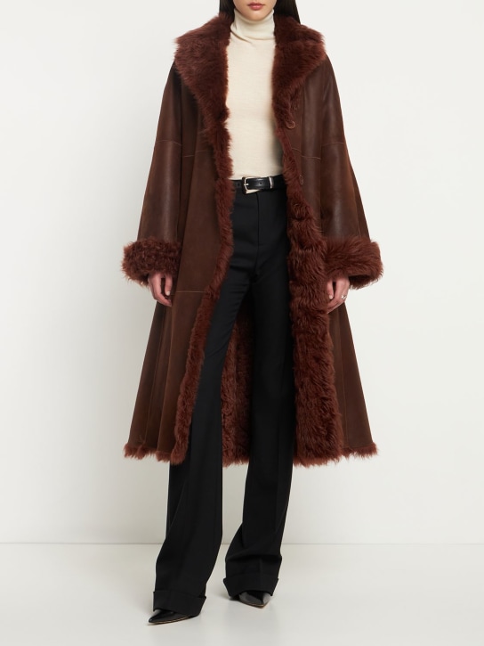 Alberta Ferretti: Reversible faux fur & faux leather coat - Brown - women_1 | Luisa Via Roma