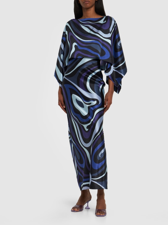 Pucci: Marmo printed silk twill long dress - Blue - women_1 | Luisa Via Roma