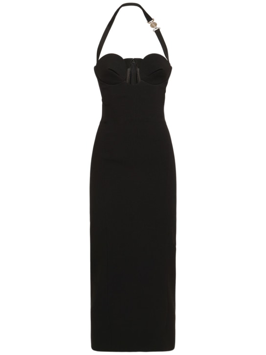 Versace: EnverS satin midi dress w/ logo - Black - women_0 | Luisa Via Roma