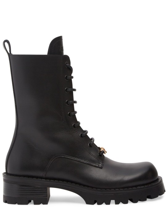 Versace: 35mm Leather combat boots - Black - women_0 | Luisa Via Roma