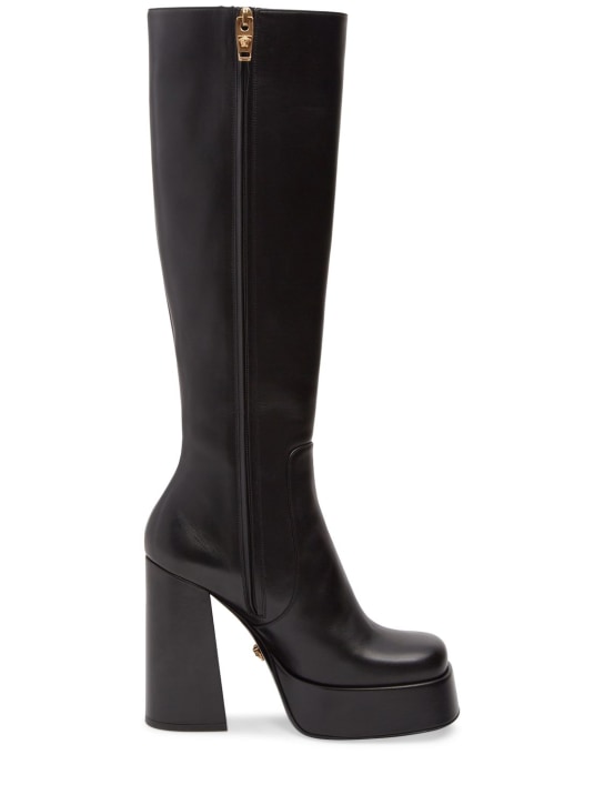 Versace: 120mm Leather tall boots - Black - women_0 | Luisa Via Roma