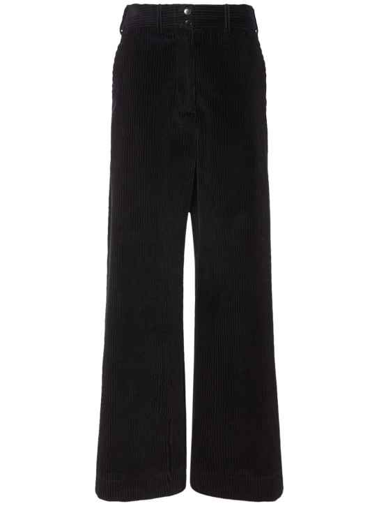 Etro: Corduroy cotton mid rise wide pants - Black - women_0 | Luisa Via Roma