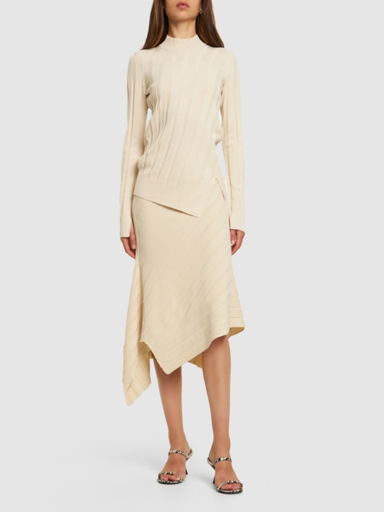 Stella McCartney: Asymmetric rib knit midi skirt - Cream - women_1 | Luisa Via Roma