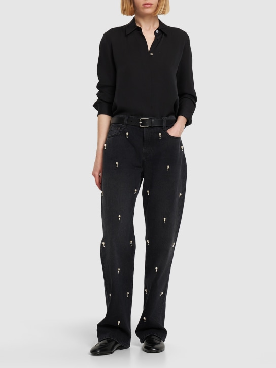 Stella McCartney: Jeans dritti in denim di cotone con decorazioni - Nero - women_1 | Luisa Via Roma