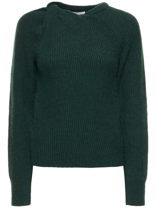 Stella McCartney: Cashmere rib knit twisted sweater - Dark Green - women_0 | Luisa Via Roma