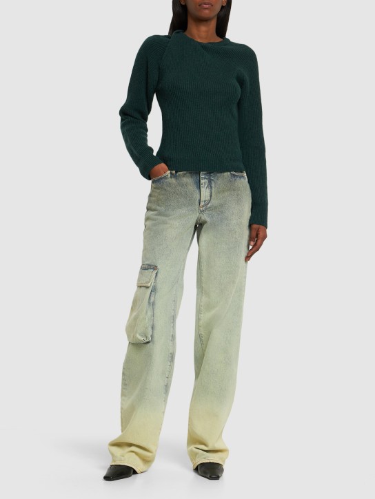 Stella McCartney: Cashmere rib knit twisted sweater - Dark Green - women_1 | Luisa Via Roma