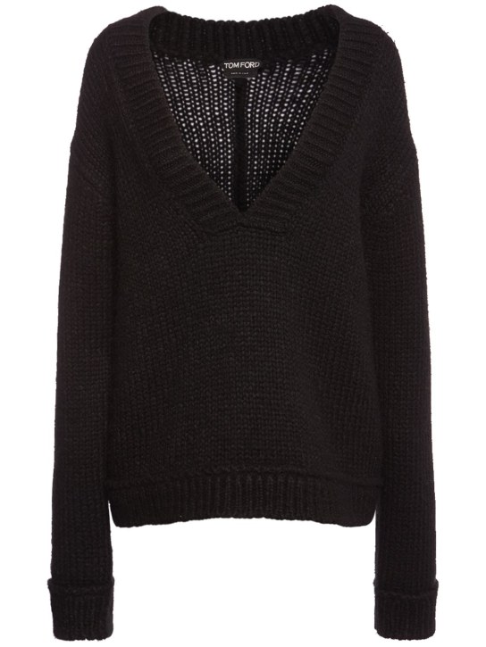 Tom Ford: Alpaca blend knit v neck sweater - Black - women_0 | Luisa Via Roma