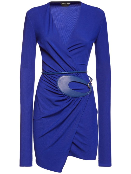 Tom Ford: Jersey wrap mini dress - Blue - women_0 | Luisa Via Roma