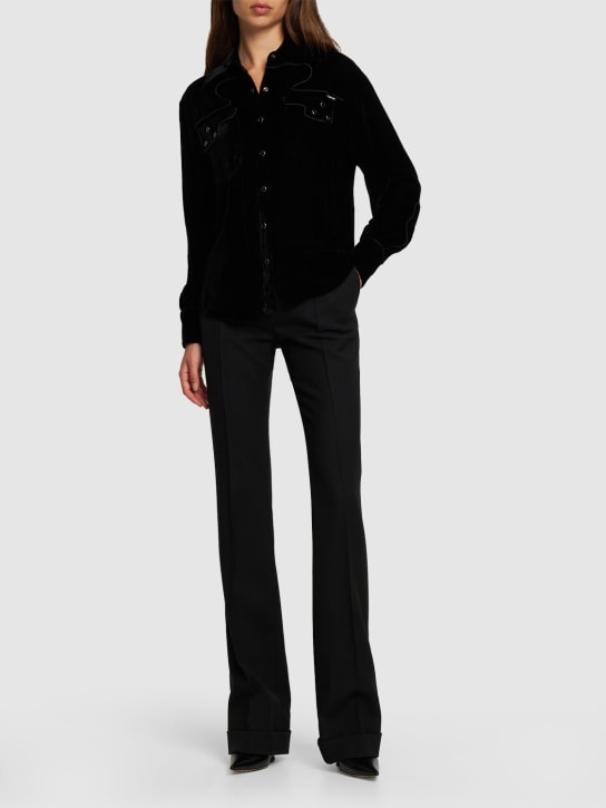 Tom Ford: 休闲版型天鹅绒衬衫 - 黑色 - women_1 | Luisa Via Roma