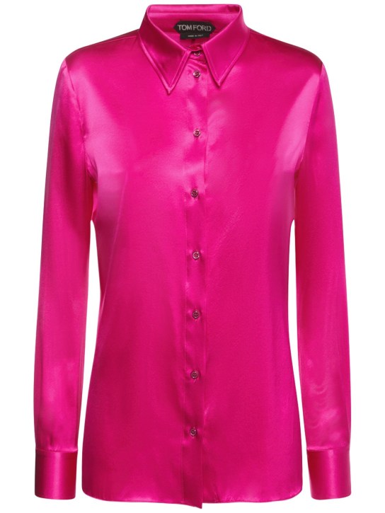 Tom Ford: Stretch silk satin fitted shirt - Fuchsia - women_0 | Luisa Via Roma
