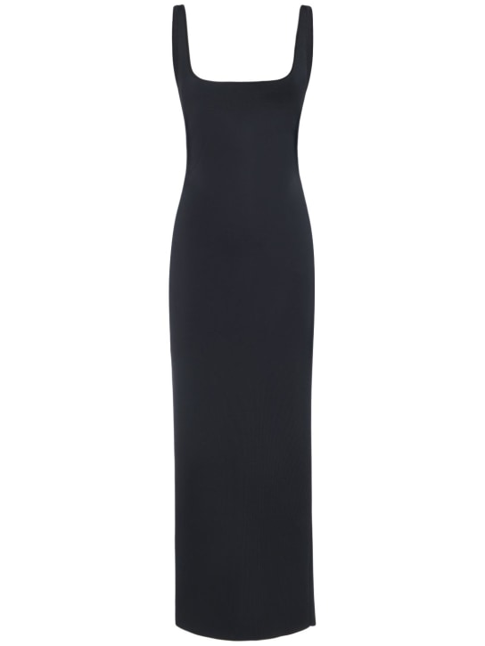 Bottega Veneta: Compact viscose blend long dress - Schwarz - women_0 | Luisa Via Roma