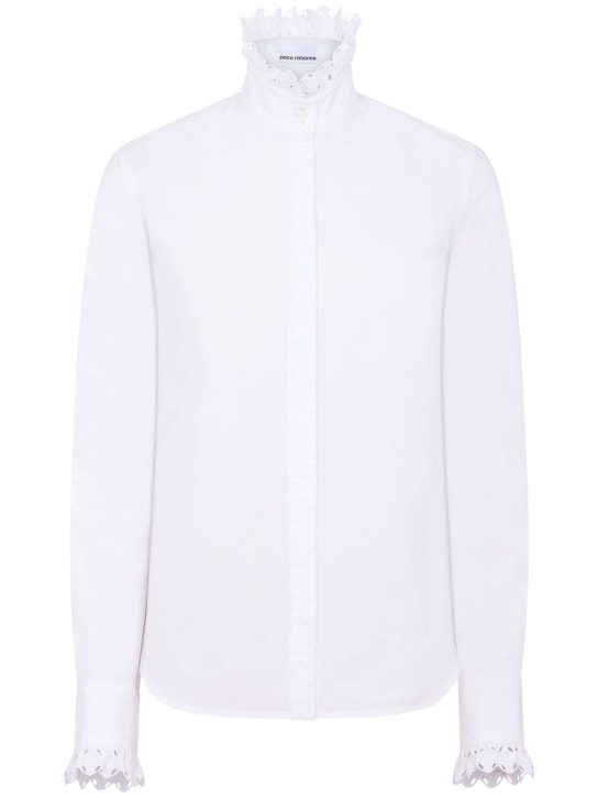 Rabanne: Cotton poplin shirt w/ broderie details - Optic White - women_0 | Luisa Via Roma