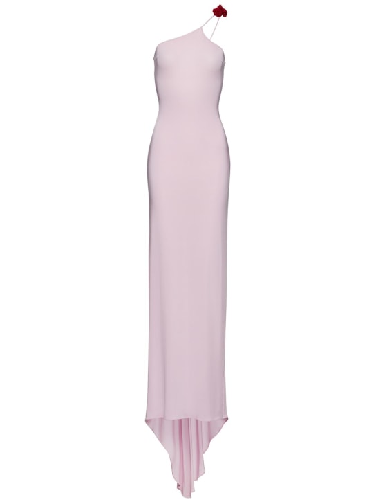 Magda Butrym: Asymmetric jersey long dress w/ roses - Pink - women_0 | Luisa Via Roma
