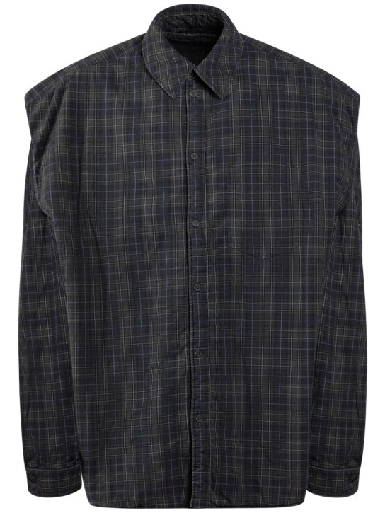 Balenciaga: Kurzärmeliges Shirt aus Baumwolle - Grau/Khaki - men_0 | Luisa Via Roma