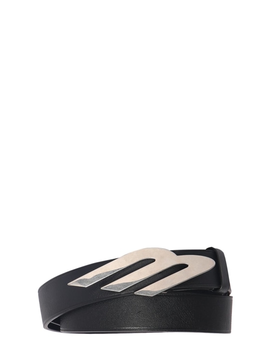 Balenciaga: Cintura in pelle con logo 3.5cm - Nero - men_0 | Luisa Via Roma