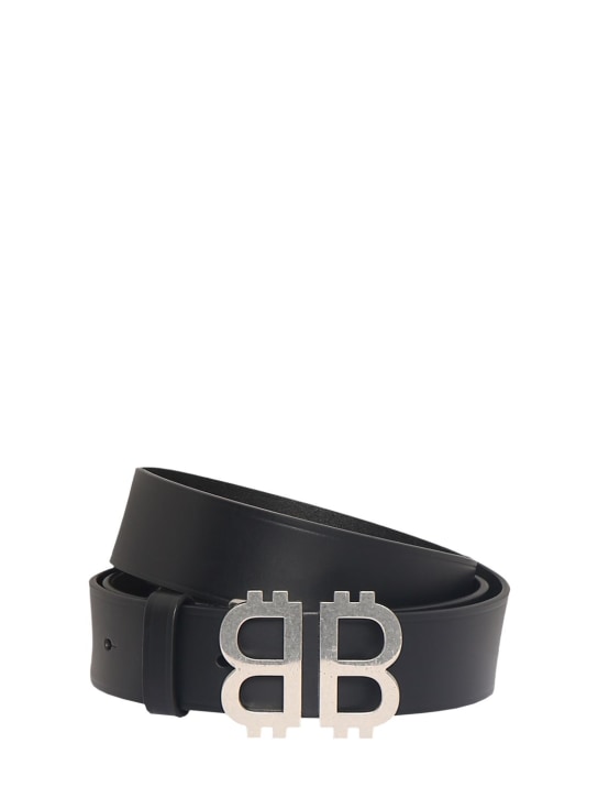 Balenciaga: 3.5cm Crypto BB leather belt - Black - men_0 | Luisa Via Roma